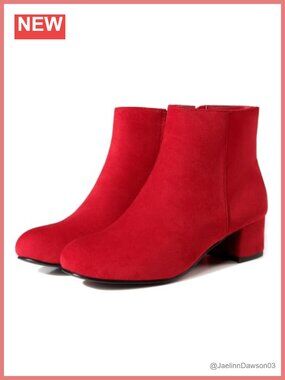 Women's Faux Suede Ankle Boots Side Zip Low Block Heel Round Toe